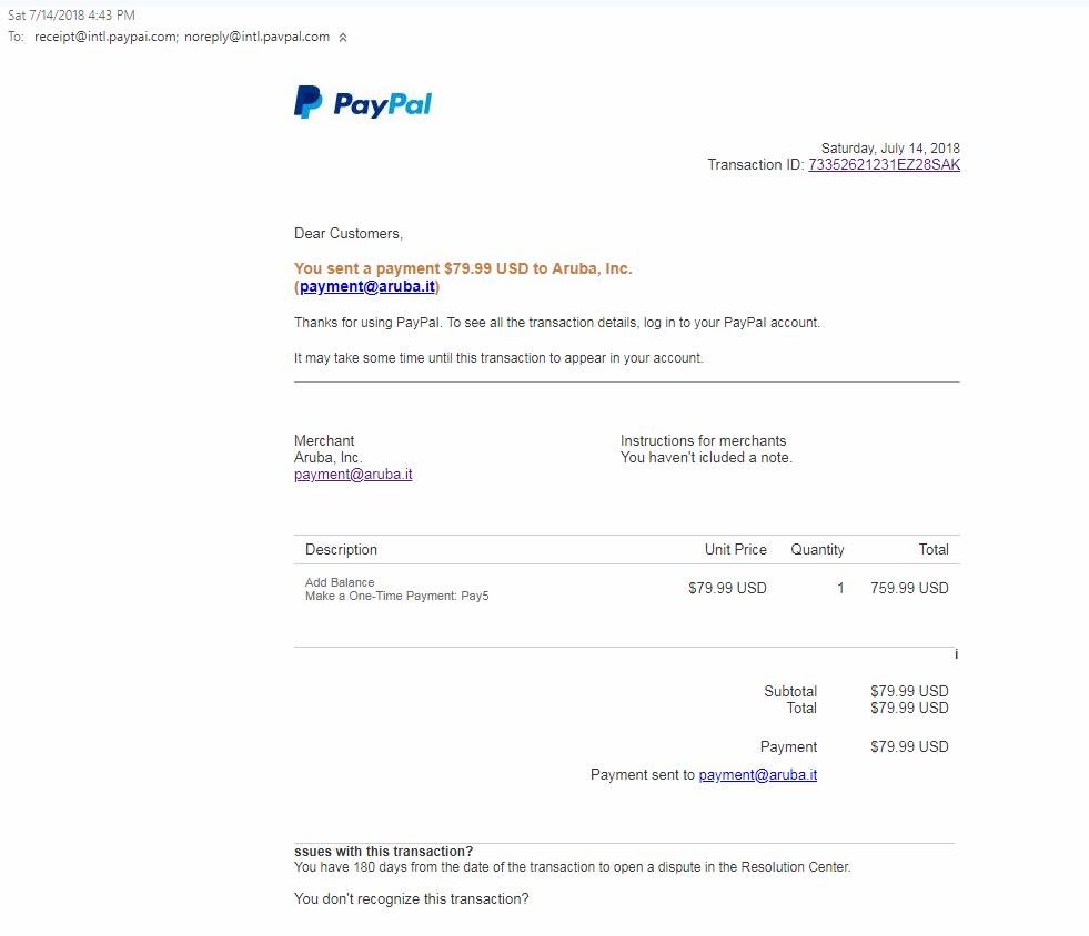Fake PayPal invoice