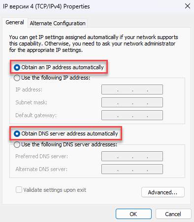 Obtain DNS server addresses automatically