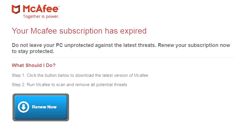 McAfee Phishing link example