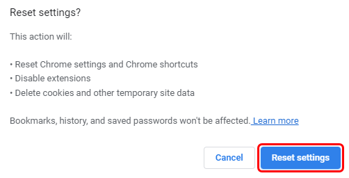 How to reset Google Chrome step 4
