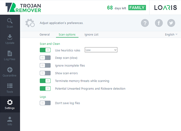 Loaris Scan Settings