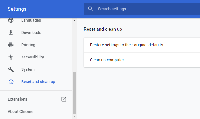 Reset Chrome browser