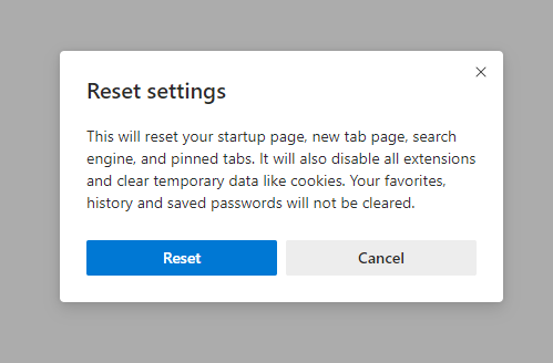 Reset the Edge browser
