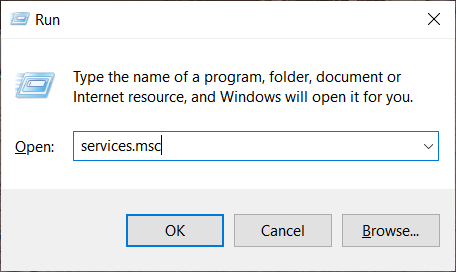 Opening the services in Windows