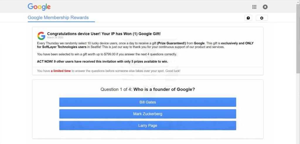 Google membership reward scam